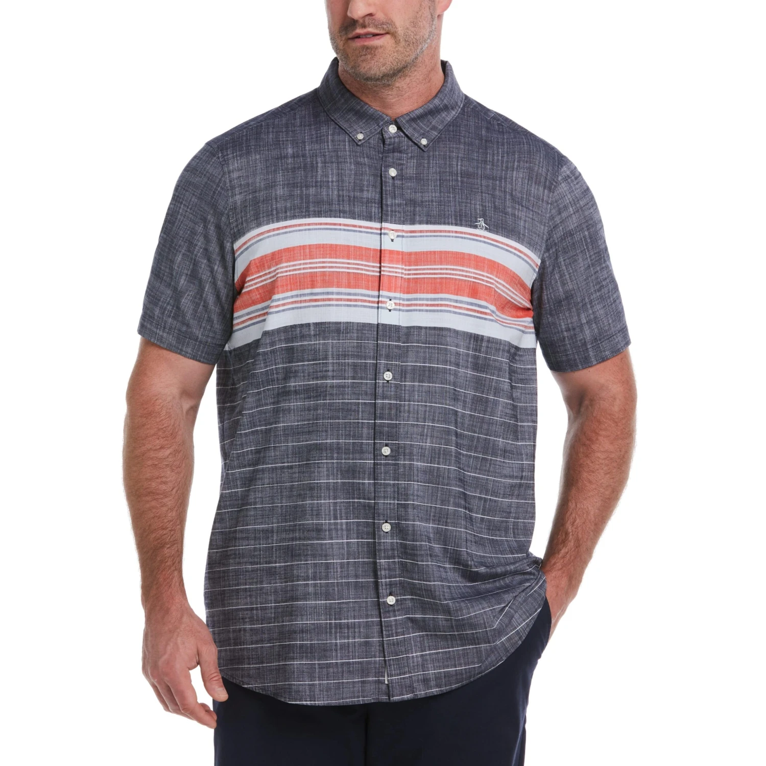 Big & Tall Engineered Chest Stripe Shirt Original Penguin Big & Tall Engineered Chest Stripe Shirt -Original Penguin Shop Big Tall Engineered Chest Stripe Shirt Dark Sapphire Original Penguin scaled