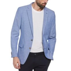 Original Penguin Blue Plaid Linen Blend Chambray Blazer -Original Penguin Shop Blue Plaid Linen Blend Chambray Blazer Original Penguin 3