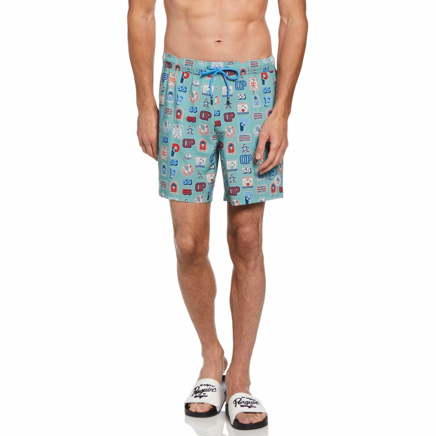 Collegiate Print Swim Shorts Original Penguin Collegiate Print Swim Shorts -Original Penguin Shop Collegiate Print Swim Shorts Oil Blue Original Penguin scaled