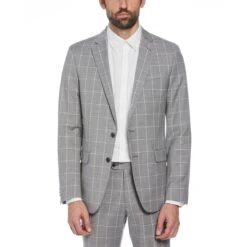 Original Penguin Light Grey Windowpane Plaid Wool Blend Two Piece Suit -Original Penguin Shop Light Grey Windowpane Plaid Wool Blend Two Piece Suit Original Penguin 4