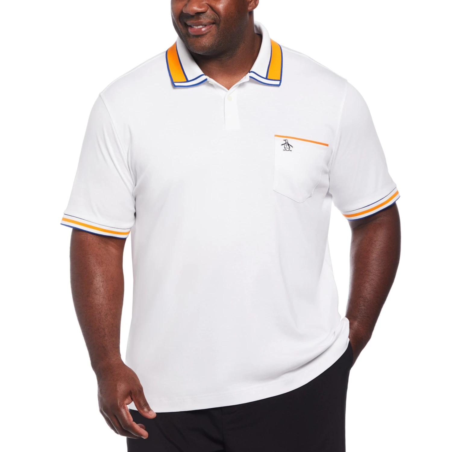 Striped Collar and Cuff Interlock Polo Original Penguin Striped Collar And Cuff Interlock Polo -Original Penguin Shop Striped Collar and Cuff Interlock Polo Bright White Original Penguin scaled