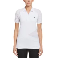 Original Penguin Women's Zip Front Asymmetrical Mesh Golf Polo